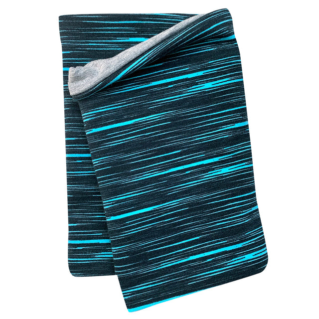 Wollhuhn Leichtes Lockeres Öko Jersey Halstuch, handgemachter Schlupfschal mit blauen und schwarzen Streifen, weich und wendbar, ideal für Kinder im Frühling.
