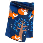 Wollhuhn Halstuch / Schlupfschal / Loop WARM, Innen Fleece, Nightfox Füchse Dunkelblau/Orange