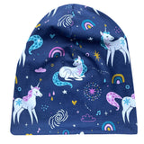 Wollhuhn Öko Long Beanie / Wendemütze, Ganzjährig, Zweilagig, Einhorn/Einhörner Dunkelblau