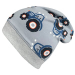 Wollhuhn Leichte Öko Beanie-Mütze Sommer/Übergang Einlagig Maxi Trecker/Traktor Grau/Blau