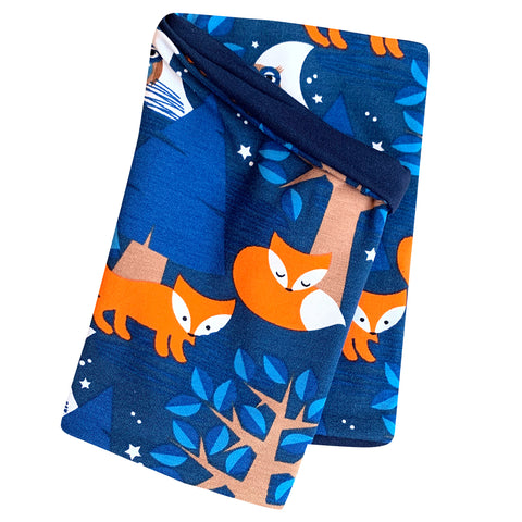 Wollhuhn Leichtes / Lockeres Öko Jersey Halstuch / Schlupfschal Nightfox Dunkelblau/Orange