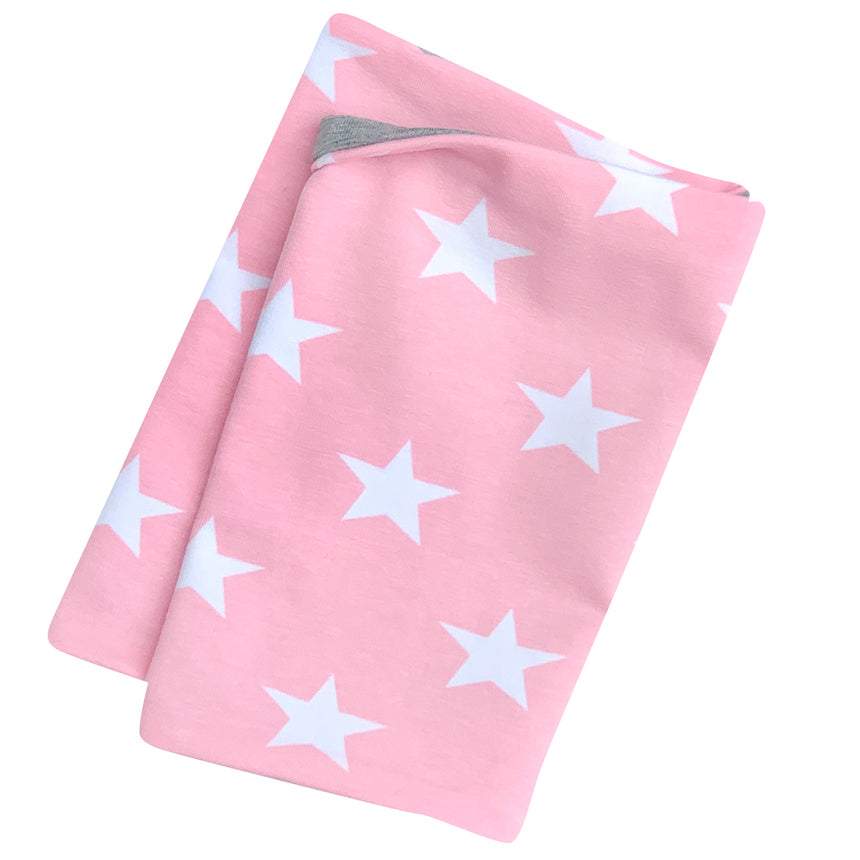 Wollhuhn Öko Leichtes/Lockeres Jersey Halstuch/Schlupfschal Sterne Rosa/Weiß, handgemacht, weicher Jersey mit weißen Sternen, ideal für Übergangszeiten, einfach überziehbar.