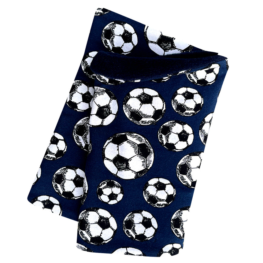 Wollhuhn Halstuch / Schlupfschal / Loop WARM mit Fleece-Innenseite und Fußballmotiv, ideal für kalte Tage, handgefertigt aus hochwertigen Ökomaterialien in Deutschland.