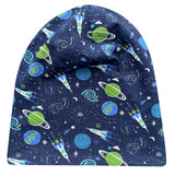 Wollhuhn Öko Long Beanie / Wendemütze, Ganzjährig, Zweilagig, Space/Rakete Dunkelblau