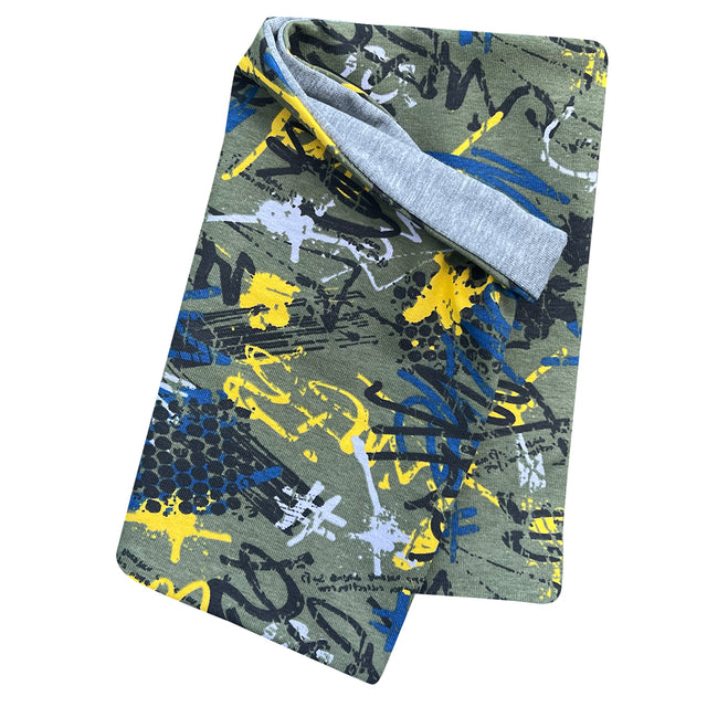 Wollhuhn Leichtes Öko Jersey Halstuch, handgemacht, mit Graffiti-Design, ideal für Übergangszeiten; weicher, lockerer Schlupfschal, einfach über den Kopf zu ziehen.