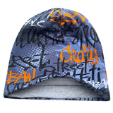 Wollhuhn Öko Long Beanie / Wendemütze, Ganzjährig, Zweilagig, Skater Grau/Orange