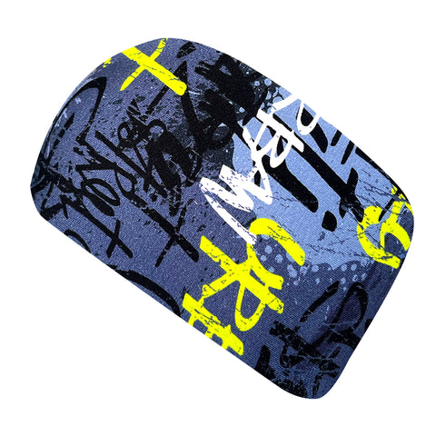 Wollhuhn Elastisches Öko Stirnband / Haarband Jersey Zweilagig Breit Skater Grau/Lime