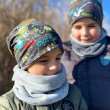 Wollhuhn WINTER Halstuch/Schlupfschal „Unser Wärmster“, Zwei Lagen Fleece, Schwarz/Türkis